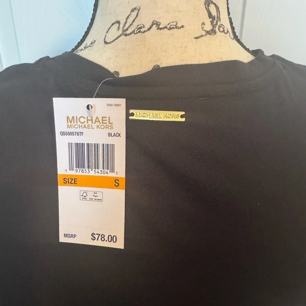 NWT Michael Kors Black Puff Sleeve Round Neck Top Small